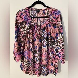 Talbots Women’s Pink Floral Rayon Long Sleeve Blouse Shirt Top Size: Large